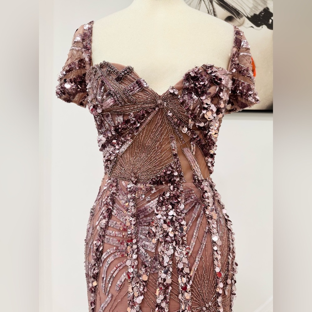 Zuhair Murad Purple Embellished Chiffon Gown Maxi Beaded and sequined Dress - Picture 5 of 15